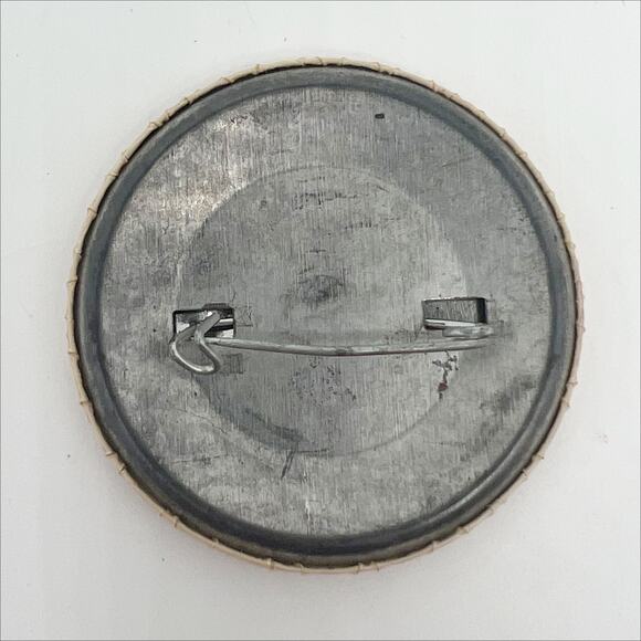 Vintage Political Button Pin Anti Ronald Reagan RIF Reduction In Force Overstamp - Picture 3 of 4